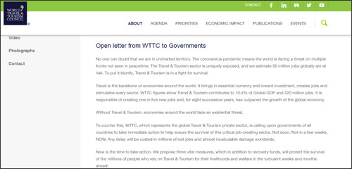 세계여행관광협의회(WTTC)는 지난 17일 공개 서한을 통해 세계 각국의 정부에게 여행업계를 위한 즉각적인 지원을 요청했다 ⓒWTTC