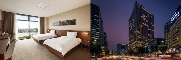인터파크투어가 3월8일 포시즌스 호텔 서울(오른쪽)과 더 블룸비스타(왼쪽) 상품을 라이브 커머스 '인터파크TV'에서 선보인다 / 인터파크투어