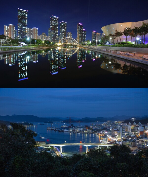 우리나라 ‘야간관광 특화도시’가 7개로 늘어났다. 사진은 인천(위)과 통영의 야경 / 문화체육관광부