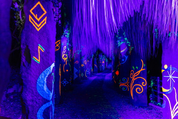 통영 디피랑 '반짝이 숲'은 인공 조명, 야광 페인트 등으로 장식된 테마 공간이다 / 김정흠
