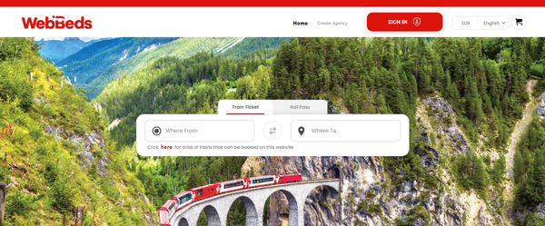 웹베즈가 B2B 유럽철도 실시간 예약 시스템 오픈을 기념해 11월30일까지 프로모션을 진행한다 / 화면 캡처