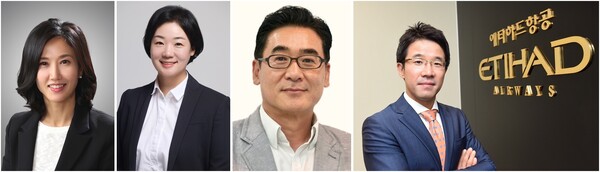 사진 왼쪽부터 알래스카항공 유수진 아시아 지역 본부 총괄, 버진 애틀랜틱 윤은주 한국지사장, 아에로멕시코 신용진 아시아태평양 지역 본부장, 에티하드항공 안진문 극동 아시아 총괄 / 각사 제공
