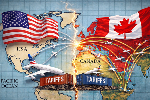 미국과 캐나다 간 관세 전쟁과 정치적 긴장으로 미국여행 캐나다인이 지속적으로 감소하고 있다. 이에 따라 캐나다 항공사들도 수요가 감소한 미국 노선 운항을 정리하고 중남미 등 다른 신규 노선으로 방향키를 돌리는 모습이다 / AI 생성 이미지 