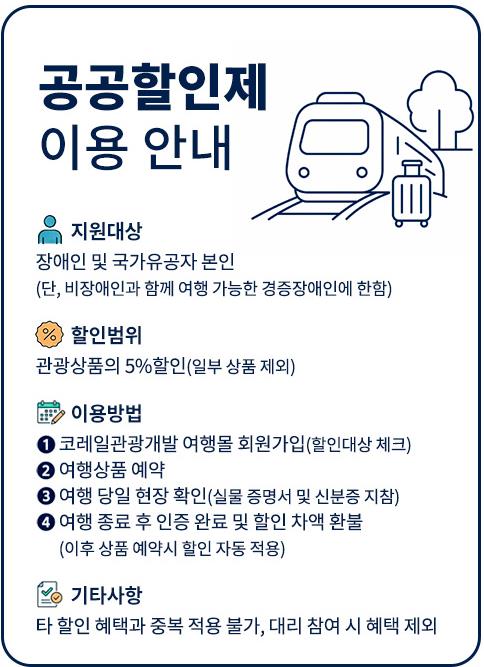 코레일관광개발이 장애인과 국가유공자를 대상으로 ‘기차여행상품 공공할인제’를 도입한다 / 코레일관광개발