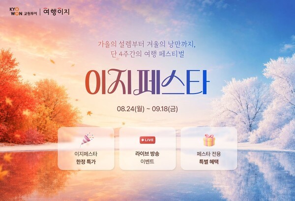 교원투어 여행이지가 가을·겨울 여행 수요를 겨냥한 ‘EASY 페스타’를 9월 18일까지 진행한다 / 교원투어