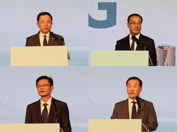 ‘항저우-첸다오호-황산 문화관광설명회’에서 주요 참석자들이 축사하고 있다. 왼쪽 위부터 시계방향으로 주한중국대사관 다이빙 대사, 항저우시 인민정부 루샤광 부시장, 한국여행업협회 황준석 상근부회장, 황산시 인민정부 홍펑 부비서장 / 김주현 인턴기자