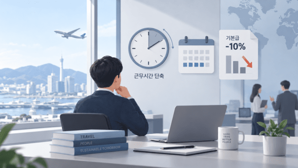 타이드스퀘어가 9월부터 전 직원을 대상으로 근무 시간을 단축하고 기본급을 10% 감축했다 / AI 생성 이미지